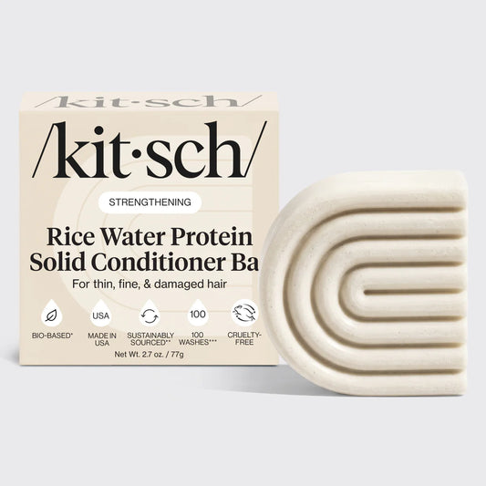 Kit-sch Rice Water Protein Solid Conditioner Bar packaging and bar on a light gray background