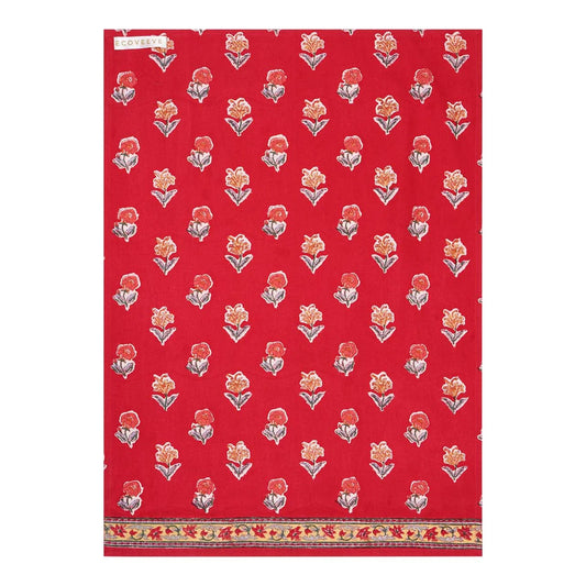 Ecoveeve Red floral pattern Tea Towel on a white background 