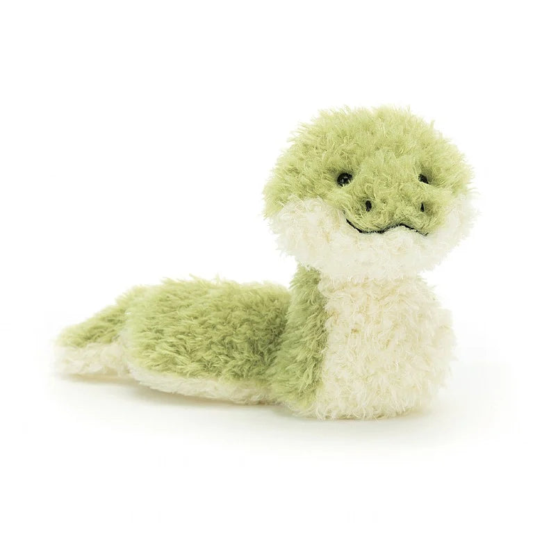 green fluffy snake soft toy