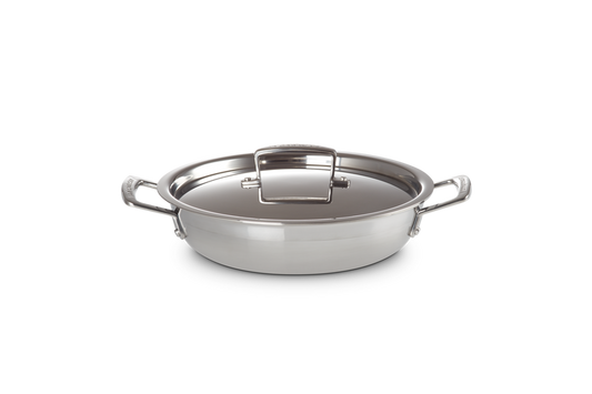 le creusey 3-ply stainless steel uncoated shallow casserole with lid 24cm