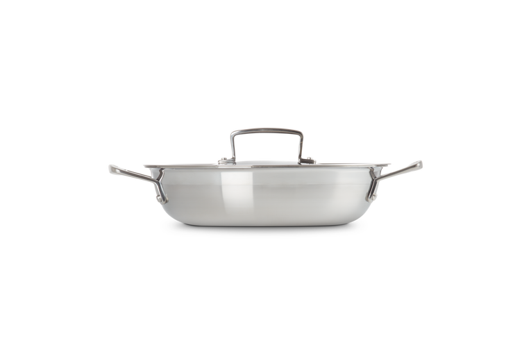 Le Creuset 3-ply Stainless Steel Uncoated Shallow Casserole with Lid 24cm
