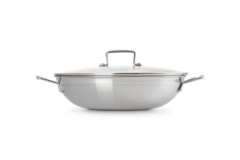 Le Creuset 3-PLY Stainless Steel Non-Stick Wok with Glass Lid 30cm