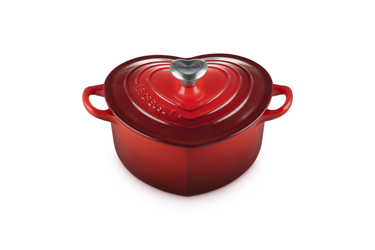 Le Creuset Shaped casserole with heart knob in cerise red