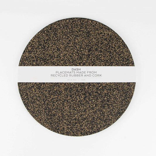 LIGA Dash Recycled Brown and Black Rubber & Cork Round Placemats Set of 4