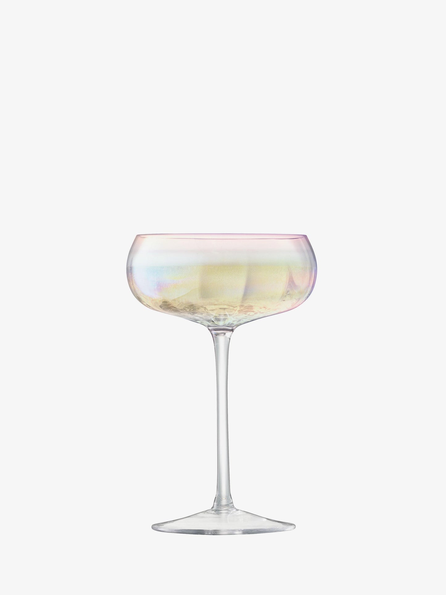 Iridescent glass coupe on a white background