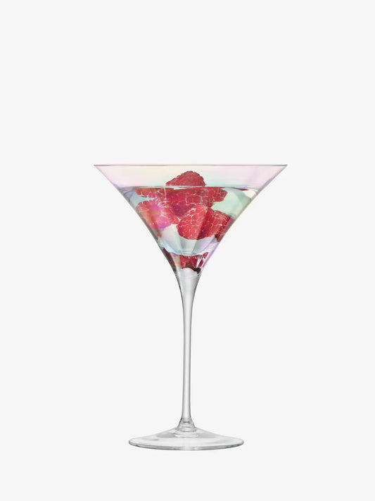 Martini glass with red berries on a white background