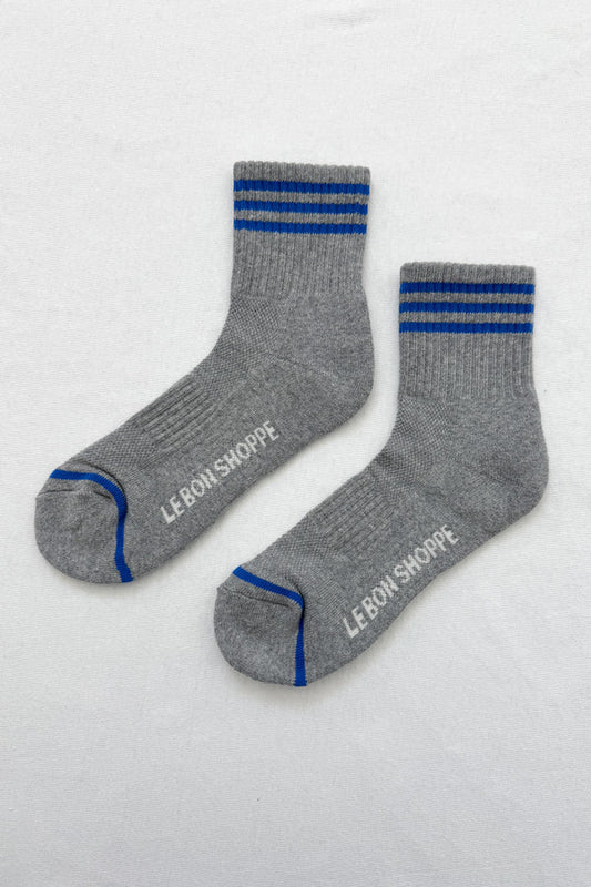 Le Bon Shoppe Girlfriend Socks in Grey wih blue stripes