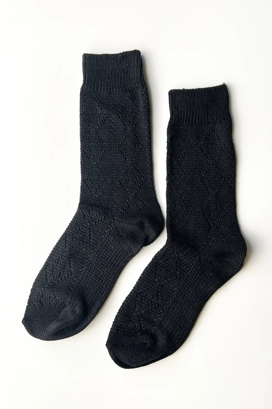 Le Bon Shoppe Modal Eyelet Socks in Jet Black colour on a white background 