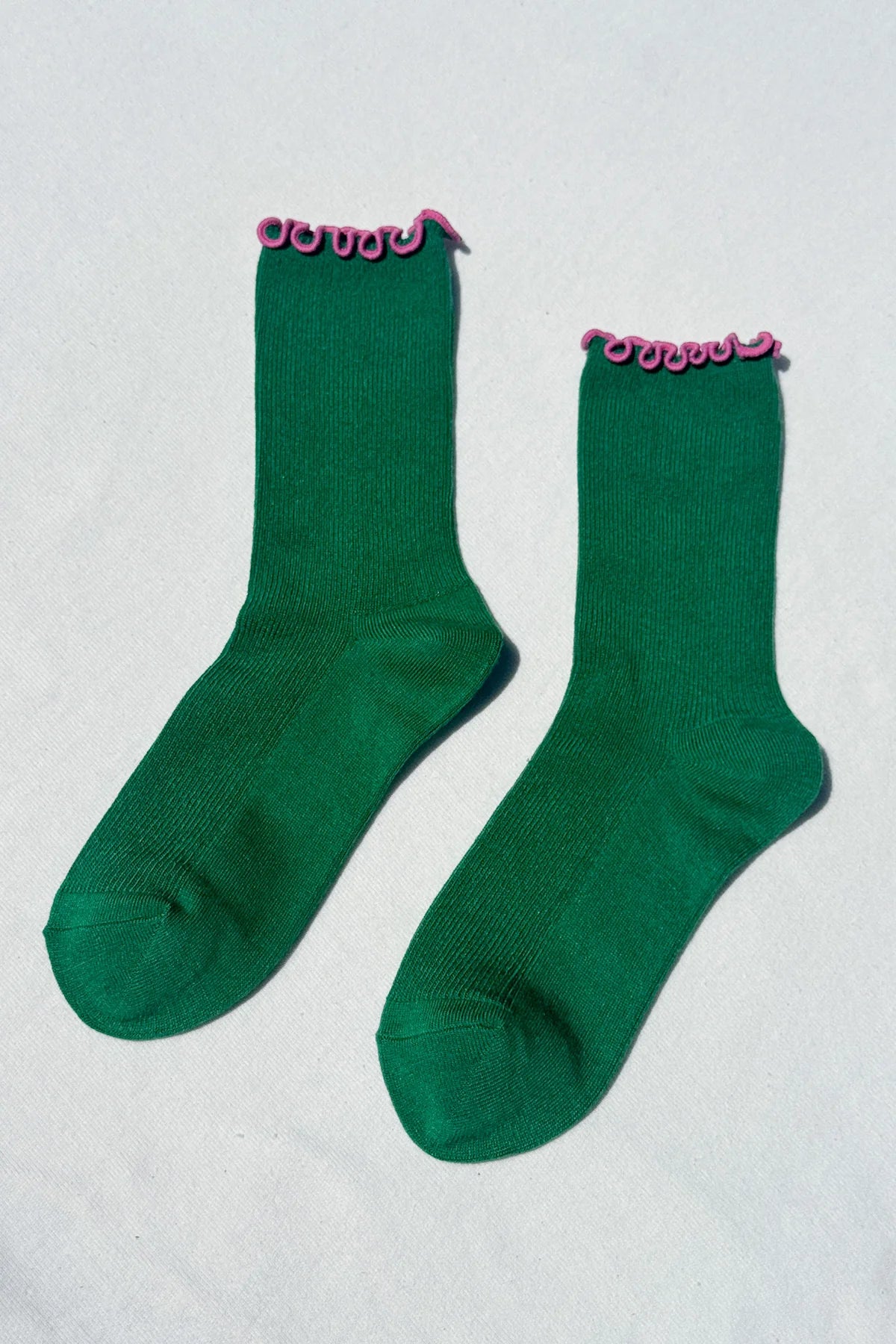 Le Bon Shoppe x Noble Ruffled Modal Socks Spinach/Pink Edge