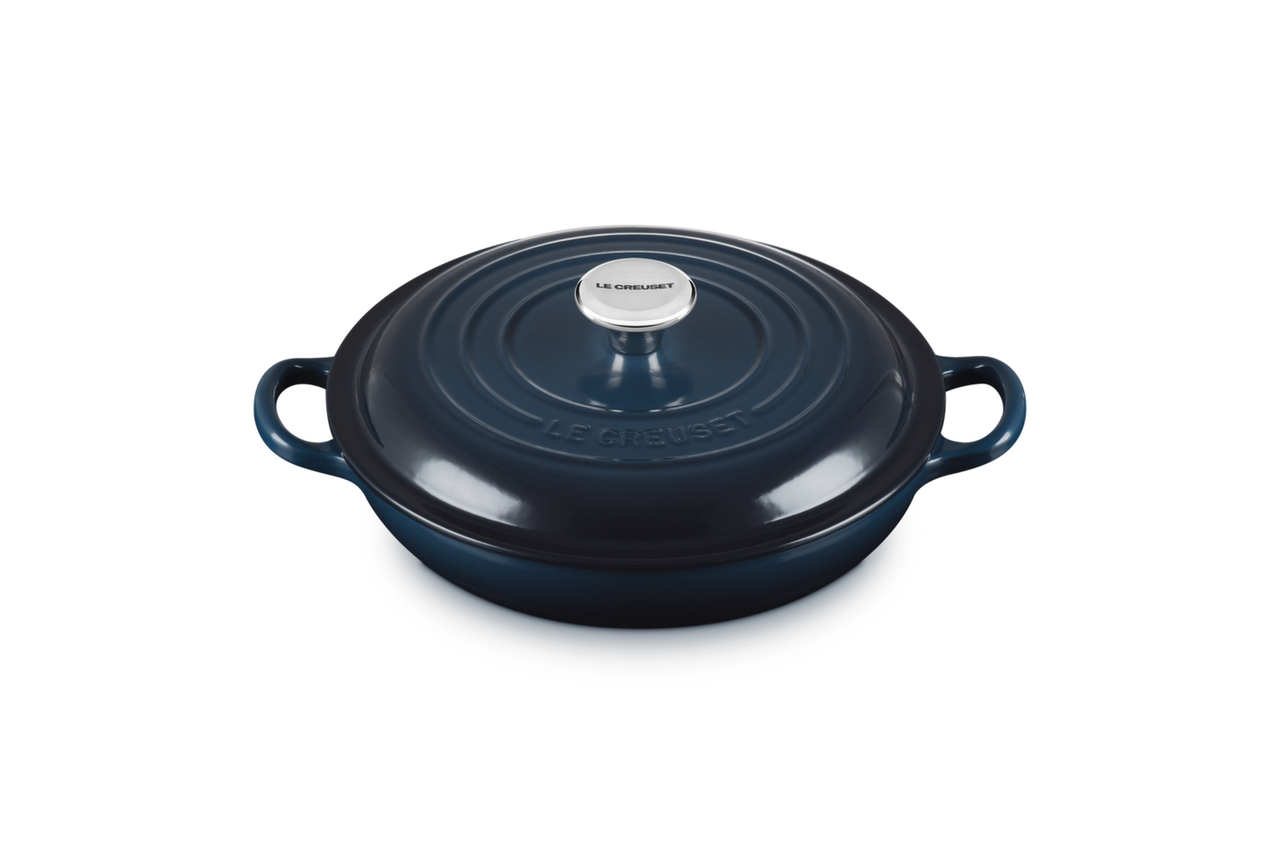 Le Creuset Cast Iron Shallow Casserole in Nuit Navy Blue colour 22cm