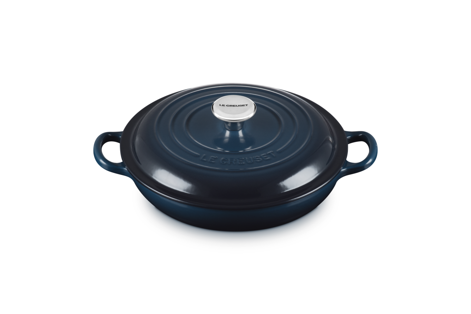 Le Creuset Cast Iron Shallow Casserole in Nuit Navy Blue colour 22cm
