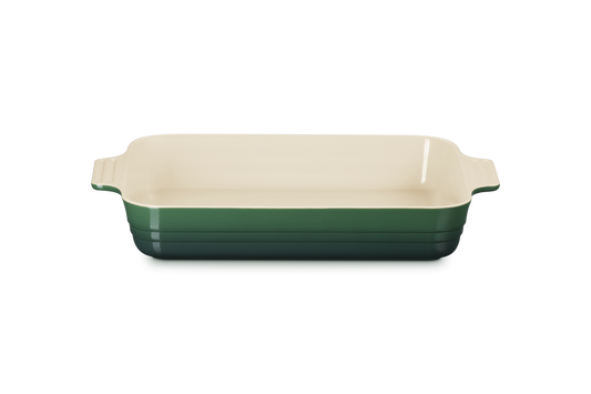 Le Creuset Classic Stoneware dish in cactus green colour with cream interior. 