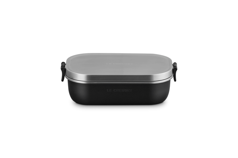Le Creuset On The Go Lunch Box in Black with a Silver Lid 