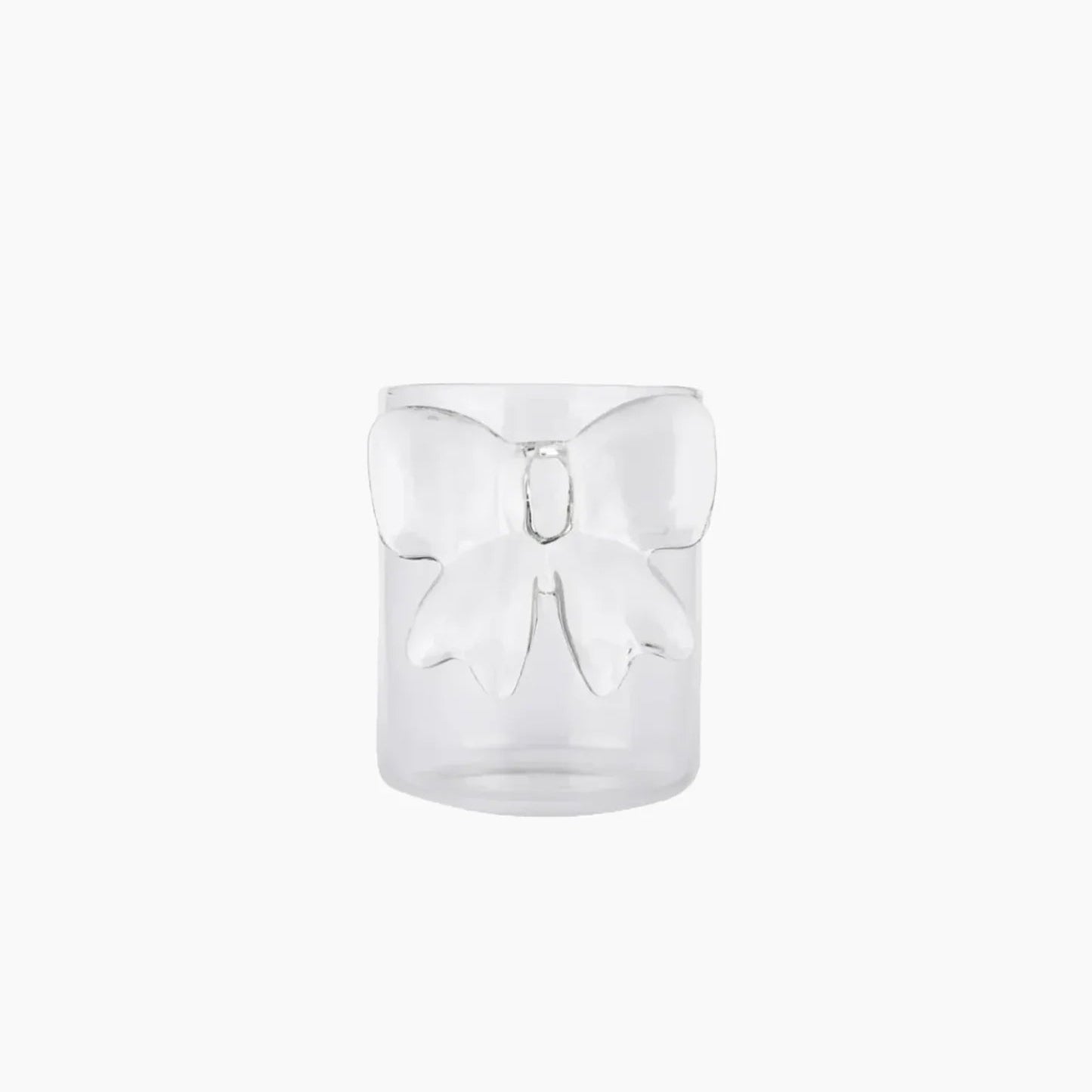 Clear glass candle holder on a white background