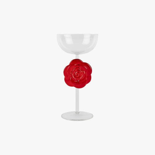 Lepelclub champagne glass with red rose detailing