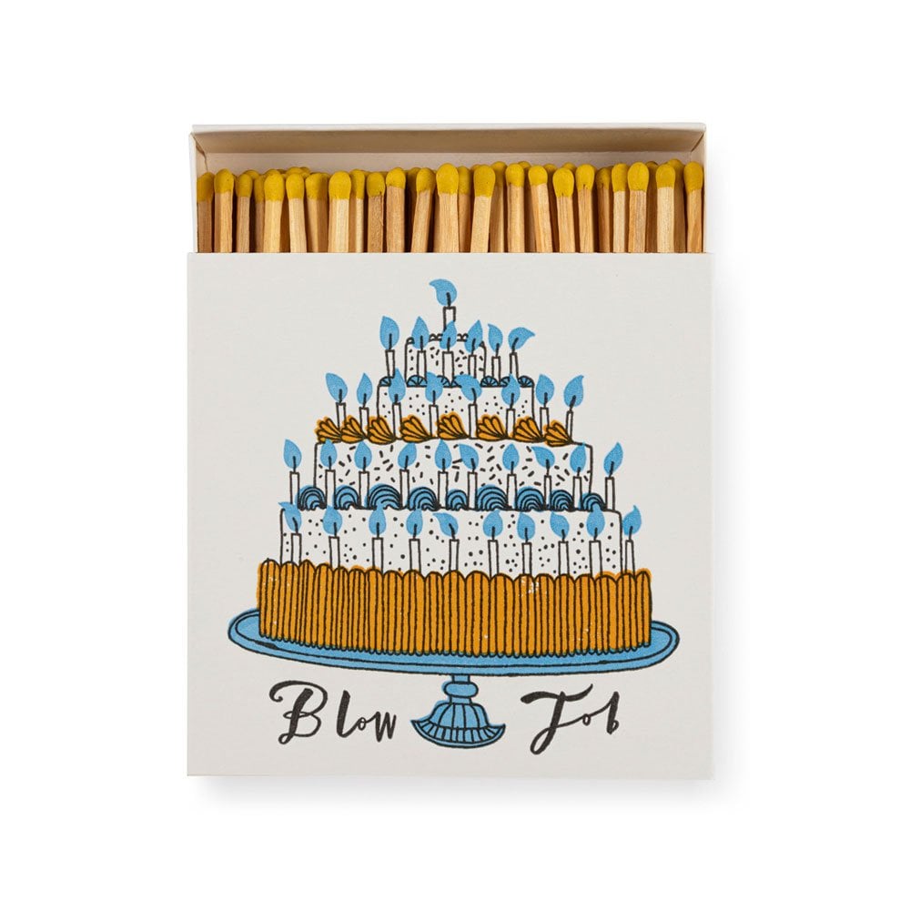 Matches with a cake illustration and 'Blow Out!' text on a white background
