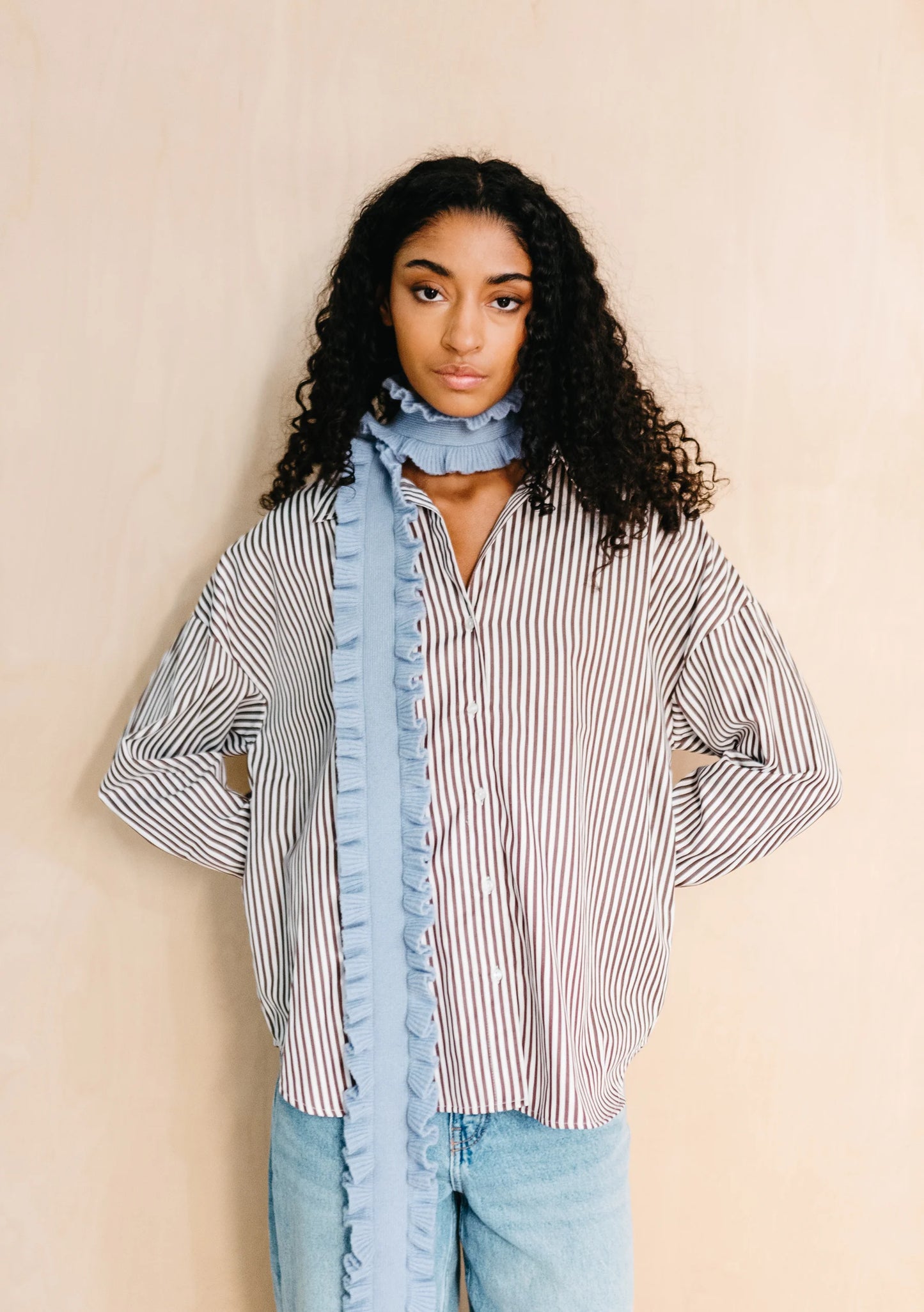 TBCo Merino Wool Skinny Scarf - Blue Ruffle