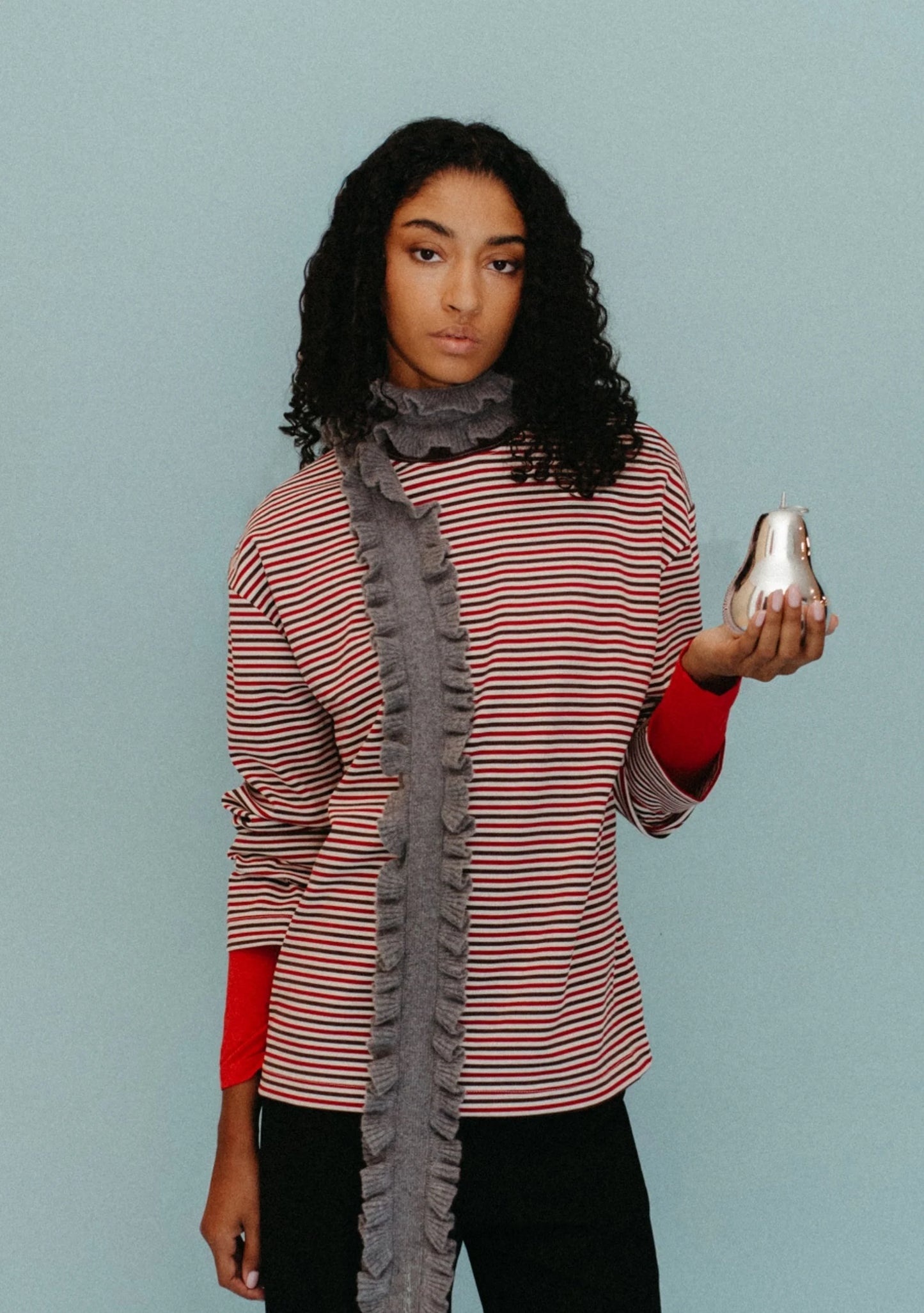 TBCo Merino Wool Skinny Scarf - Grey Ruffle