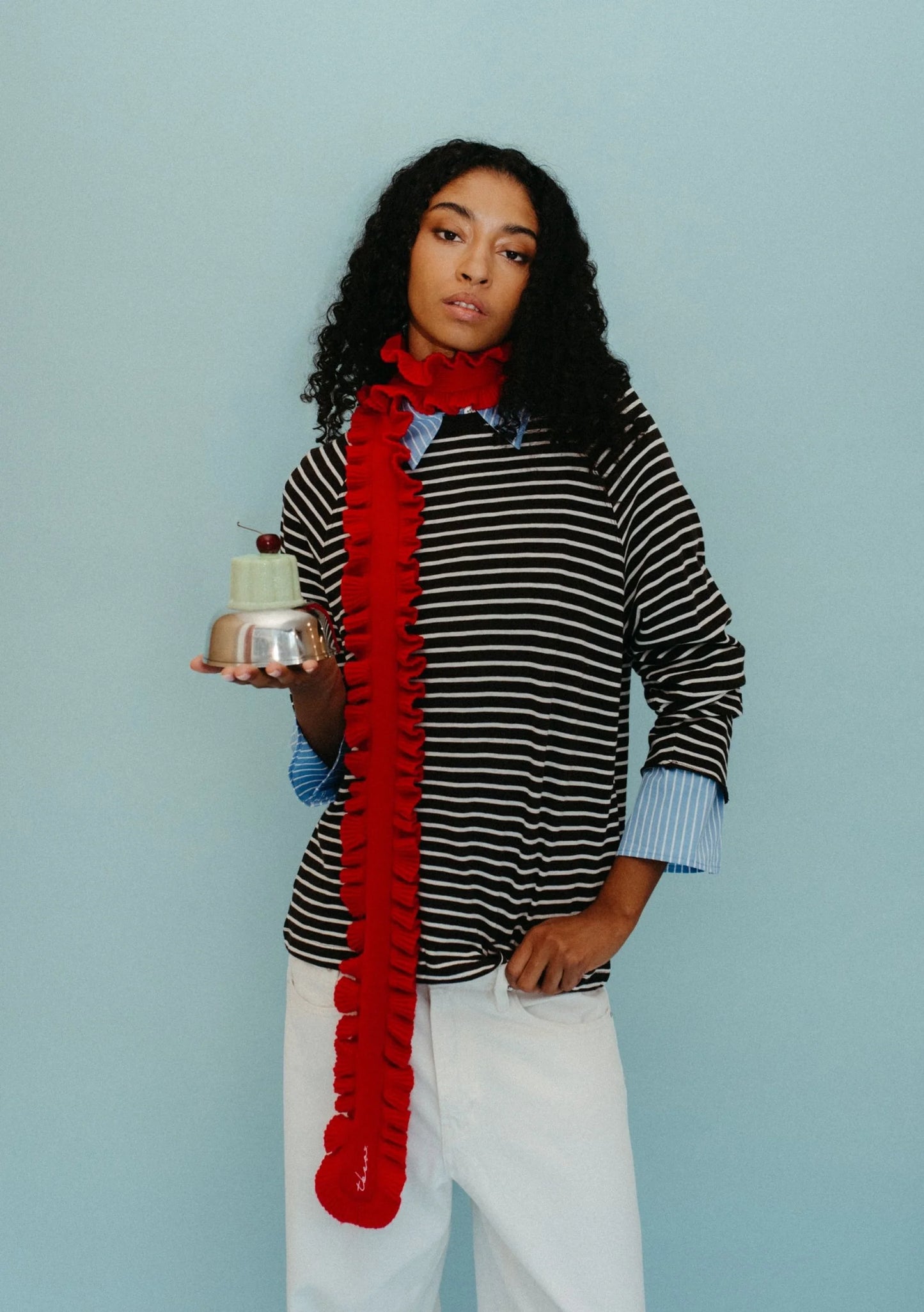TBCo Merino Wool Skinny Scarf in Red Ruffle