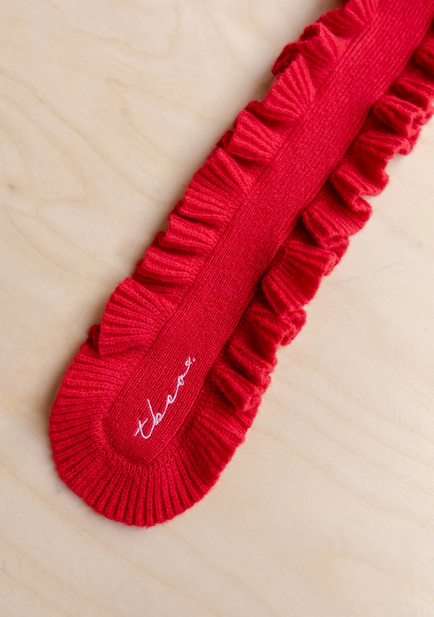 TBCo Merino Wool Skinny Scarf in Red Ruffle