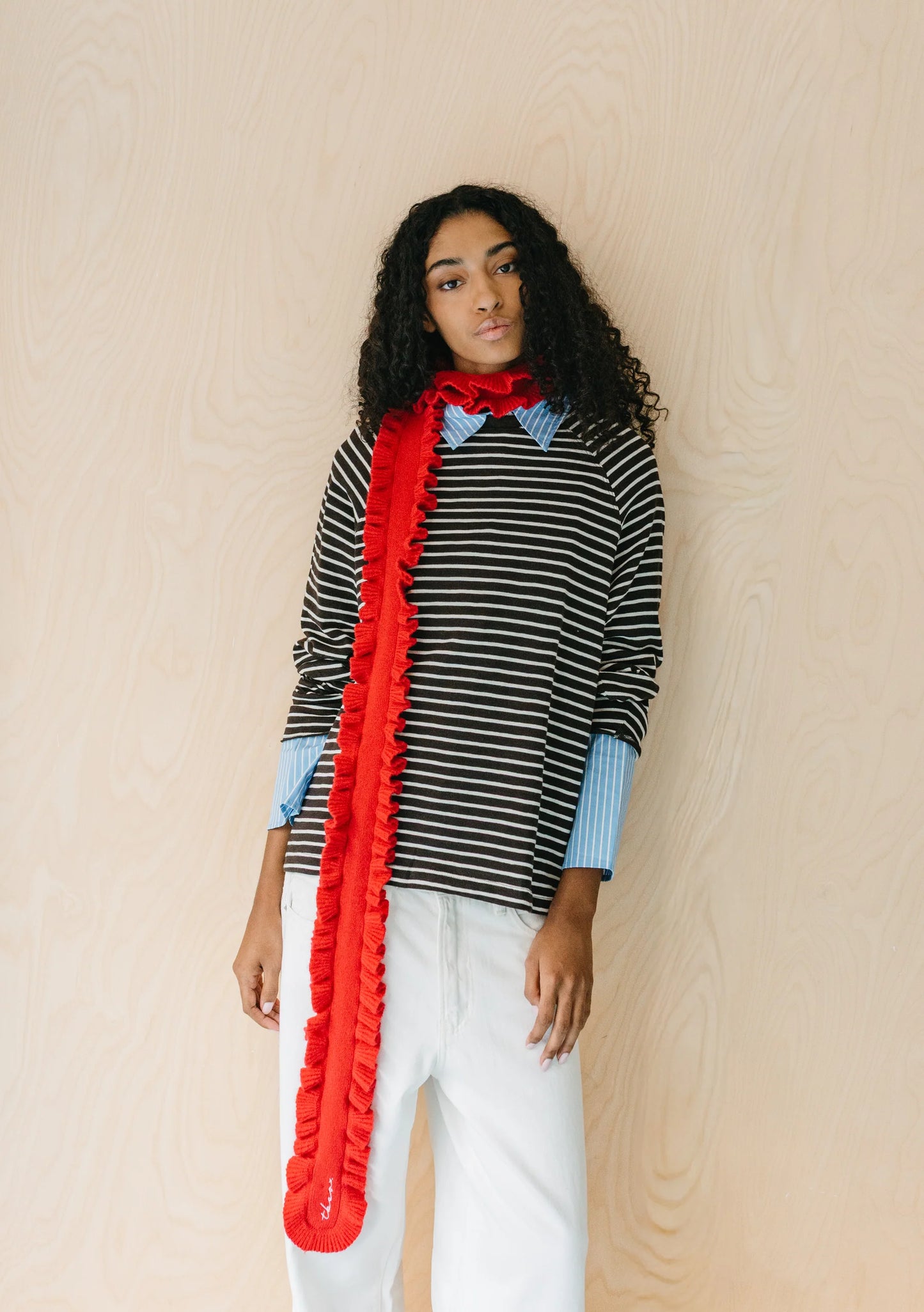 TBCo Merino Wool Skinny Scarf in Red Ruffle