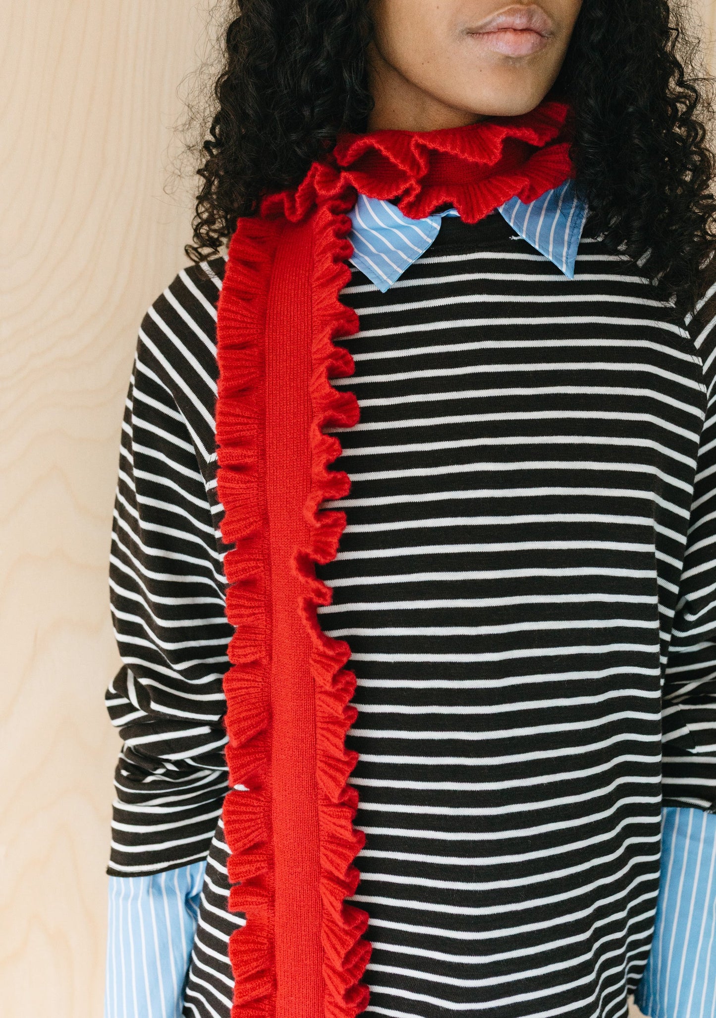 TBCo Merino Wool Skinny Scarf in Red Ruffle