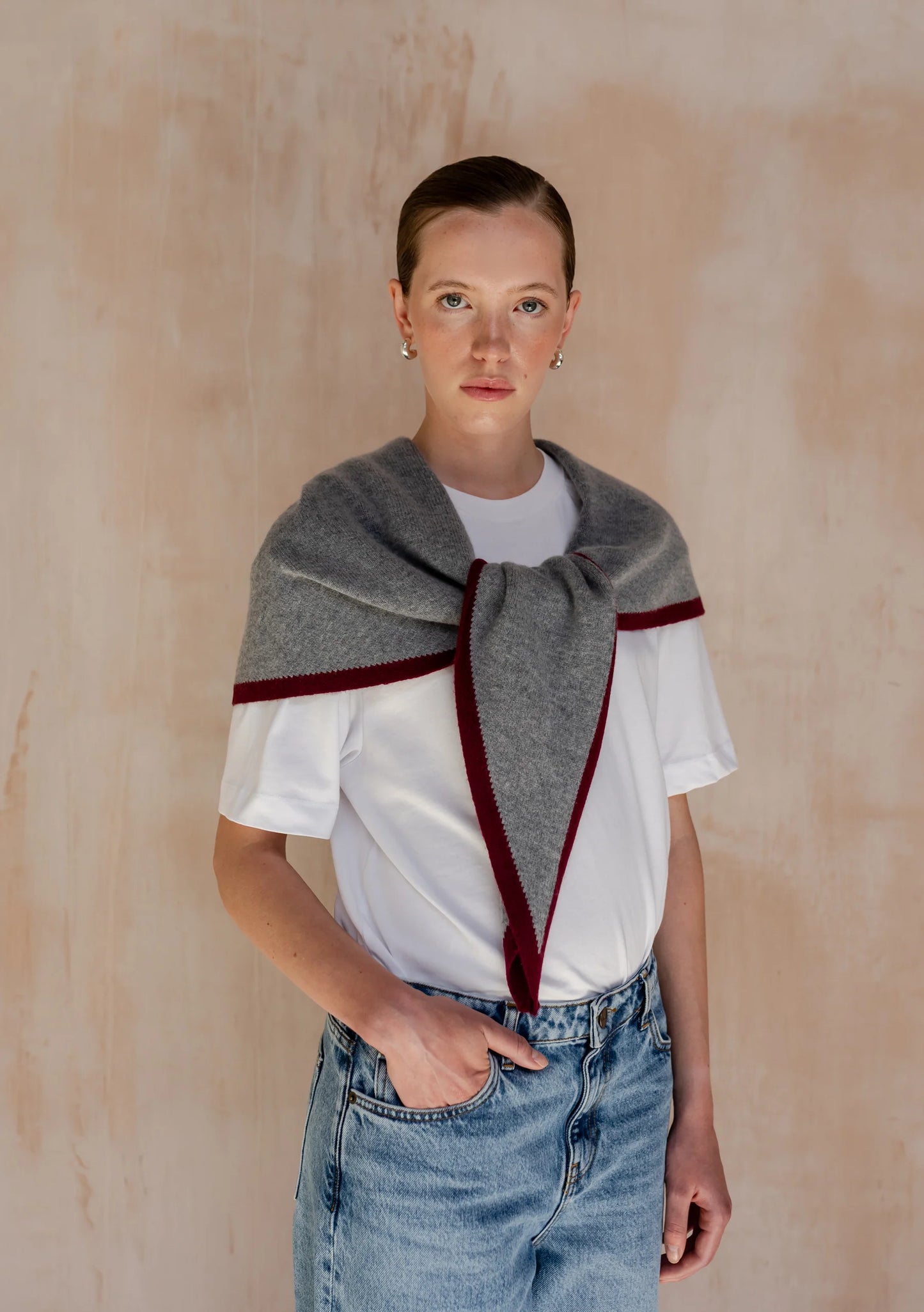 TBCo Large Merino Wool Triangle Scarf - Charcoal & Burgundy