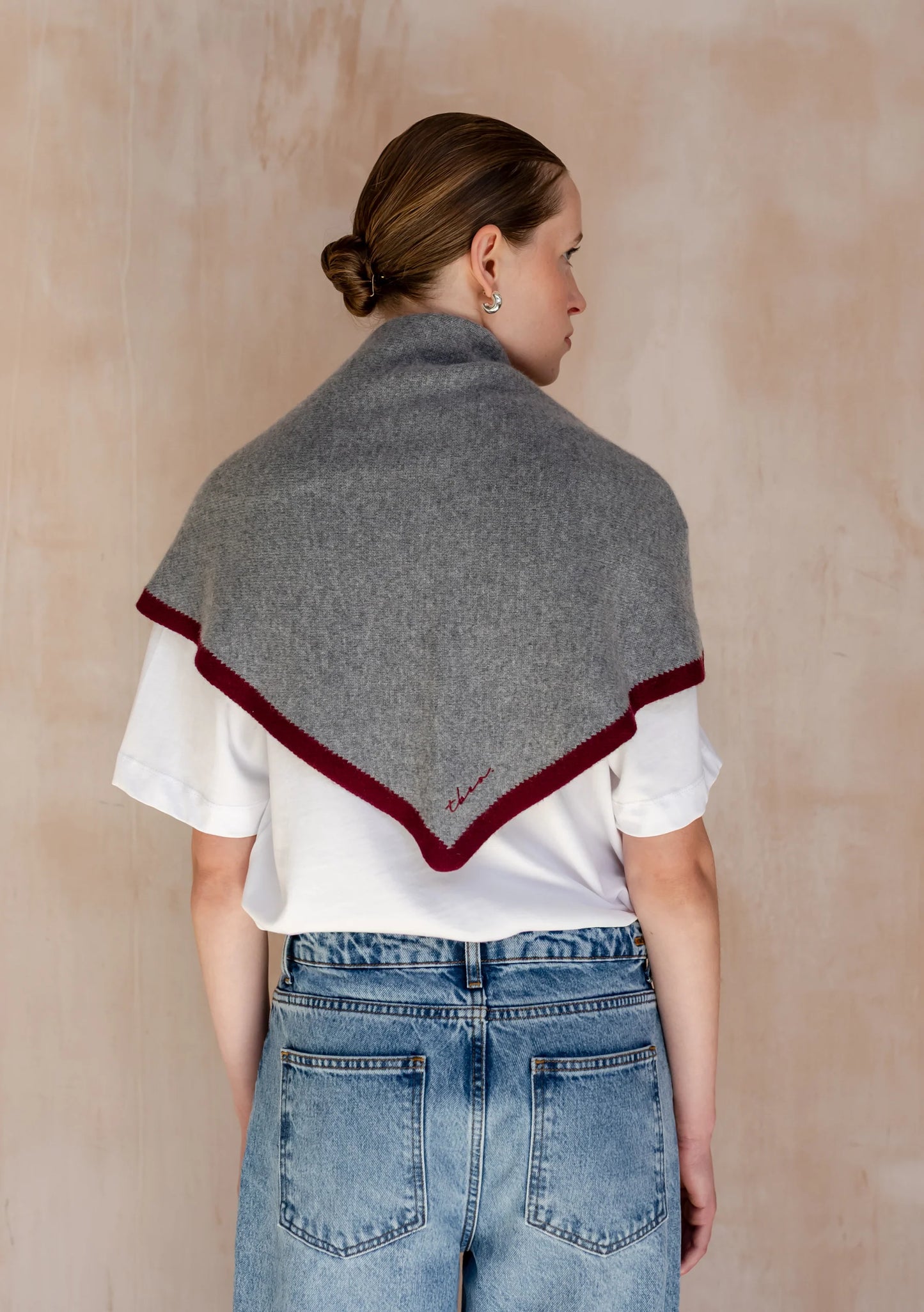TBCo Large Merino Wool Triangle Scarf - Charcoal & Burgundy