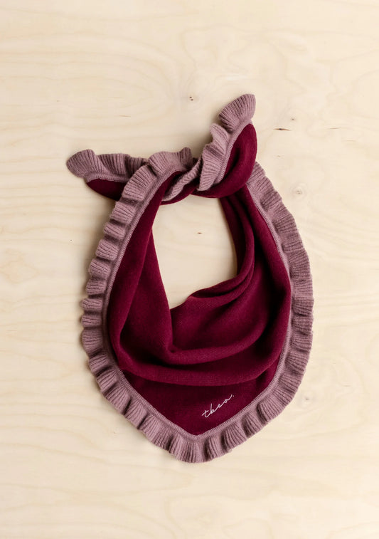 TBCo Merino Wool Triangle Scarf in Burgundy Ruffle