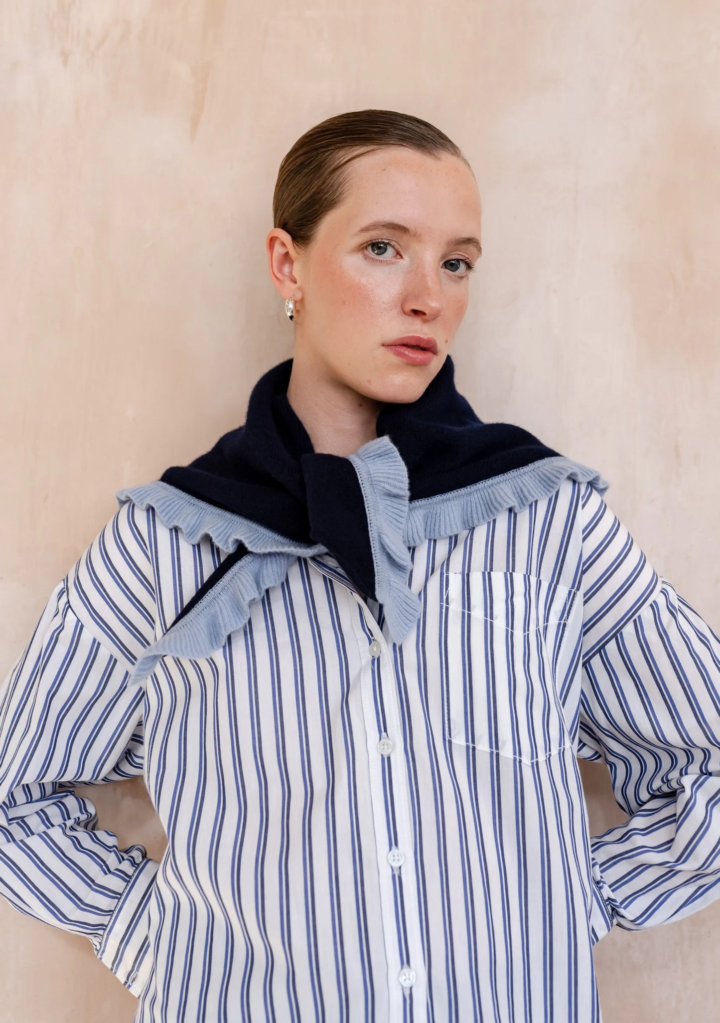 TBCo Merino Wool Triangle Scarf - Navy Ruffle