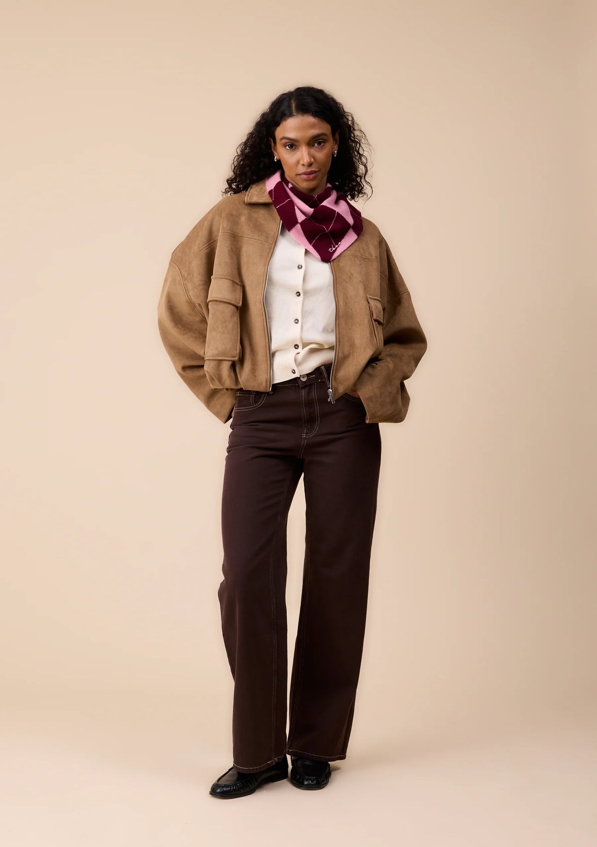 TBCo Merino Wool Triangle Scarf - Pink Argyle