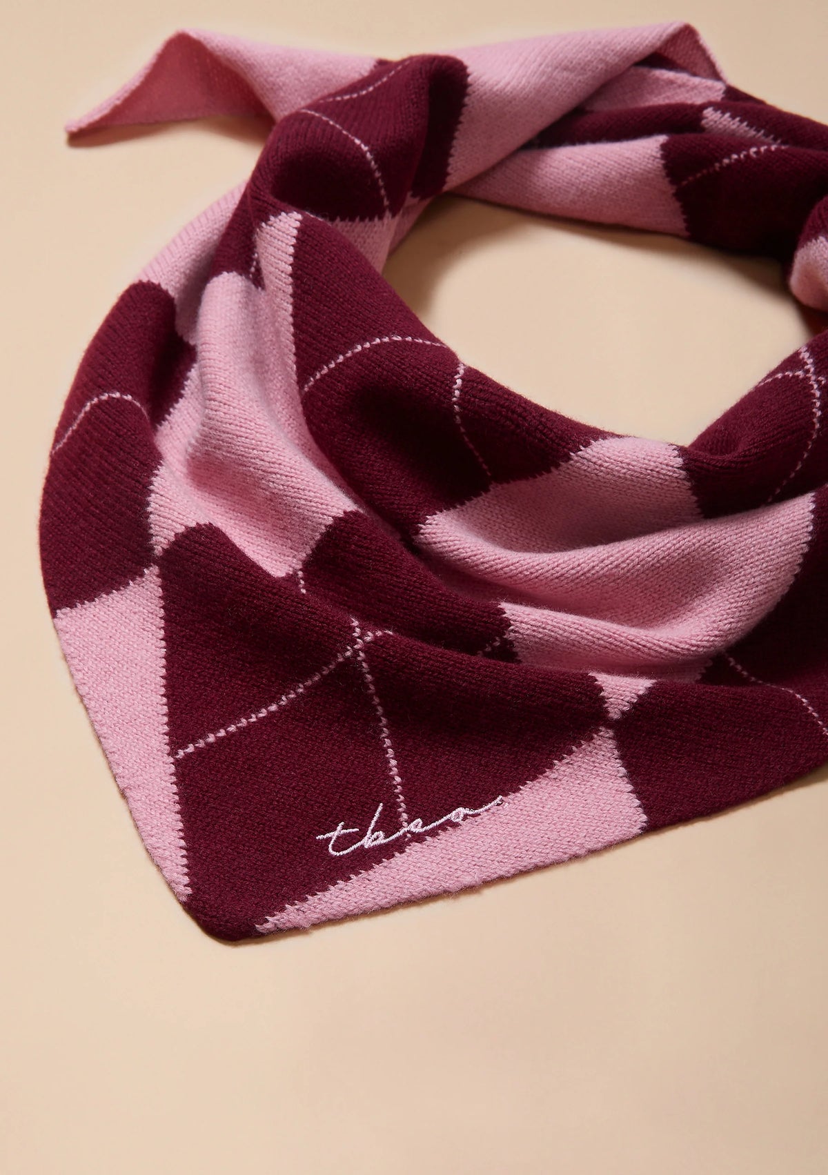 TBCo Merino Wool Triangle Scarf - Pink Argyle