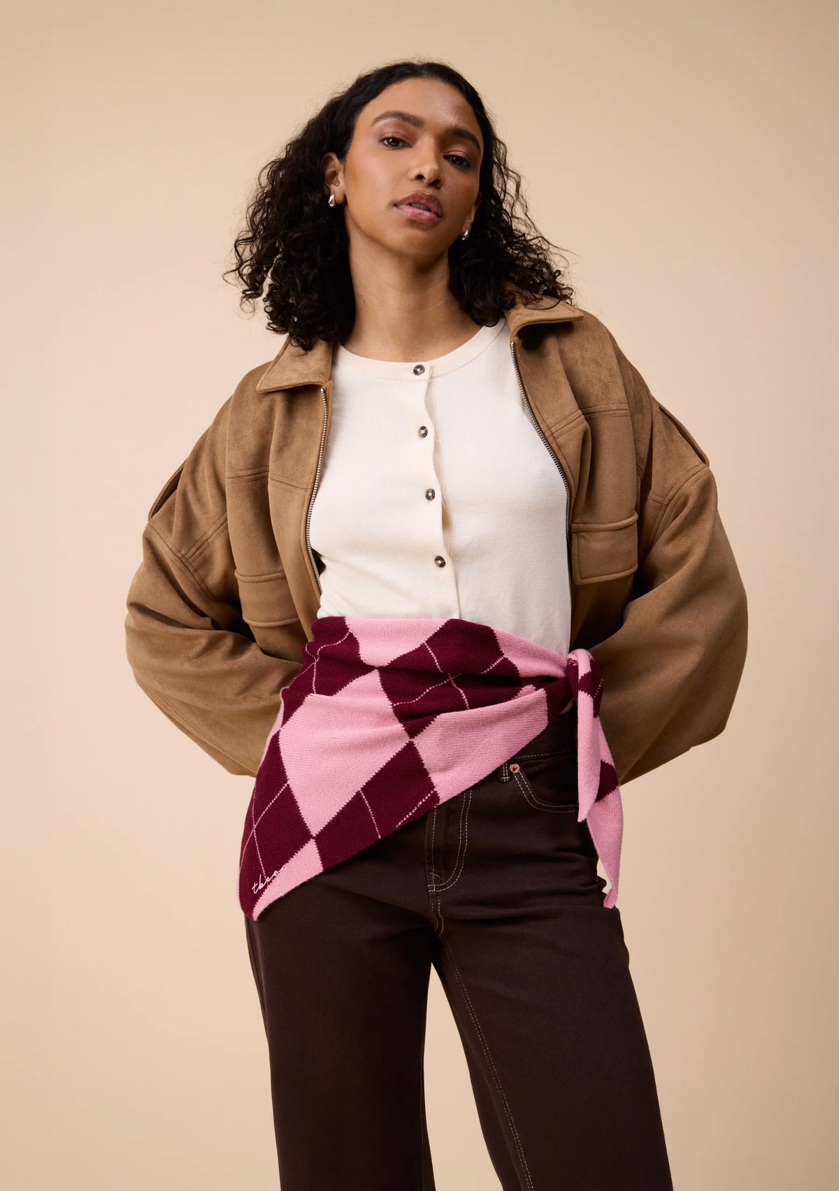 TBCo Merino Wool Triangle Scarf - Pink Argyle