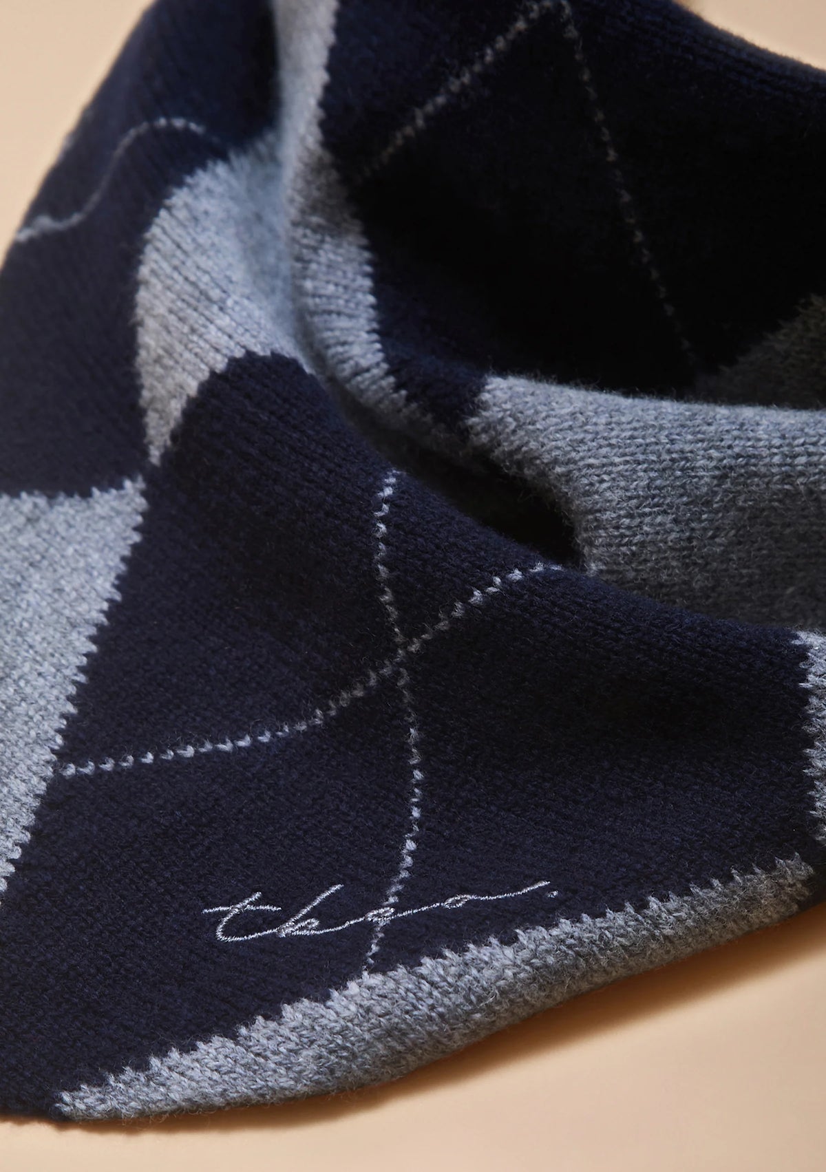 TBCo Merino Wool Triangle Scarf - Navy Argyle