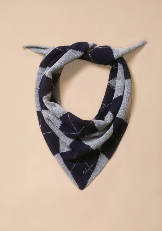 TBCo Merino Wool Triangle Scarf - Navy Argyle