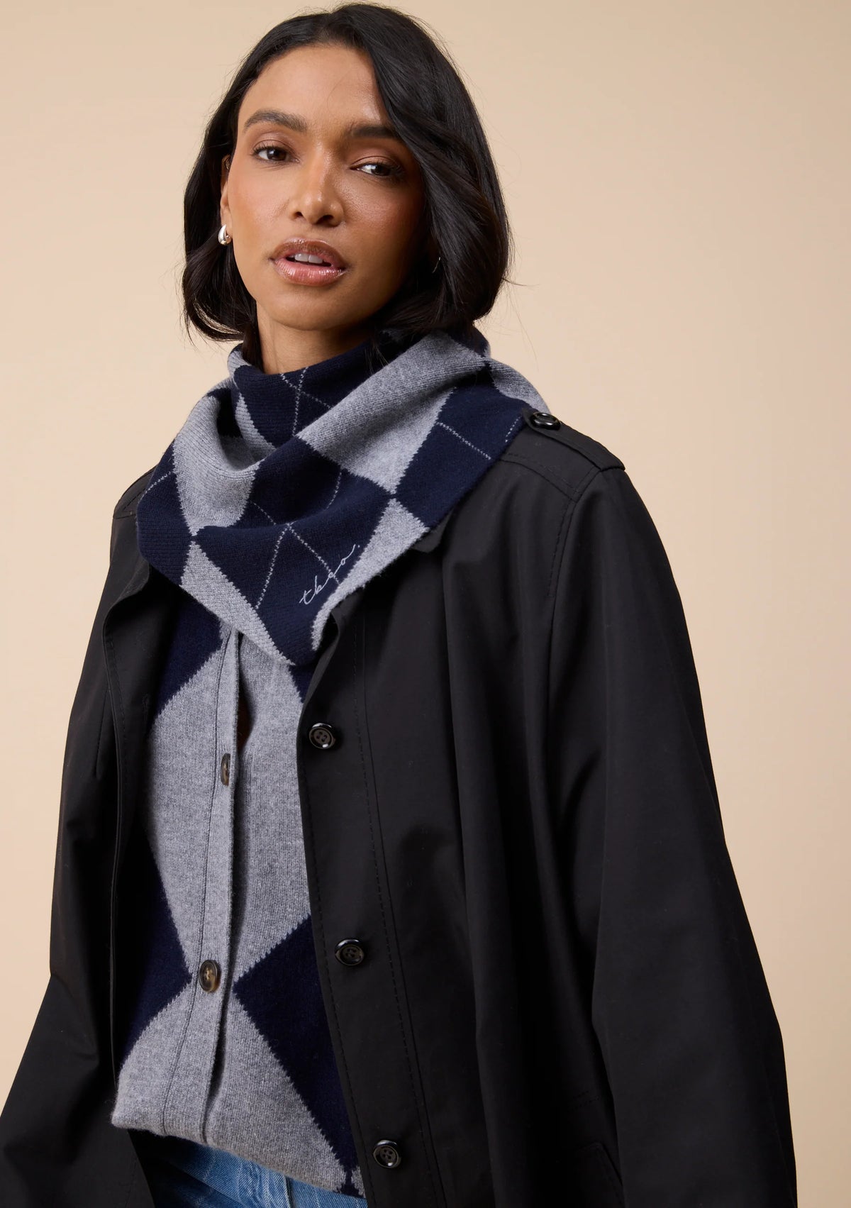 TBCo Merino Wool Triangle Scarf - Navy Argyle