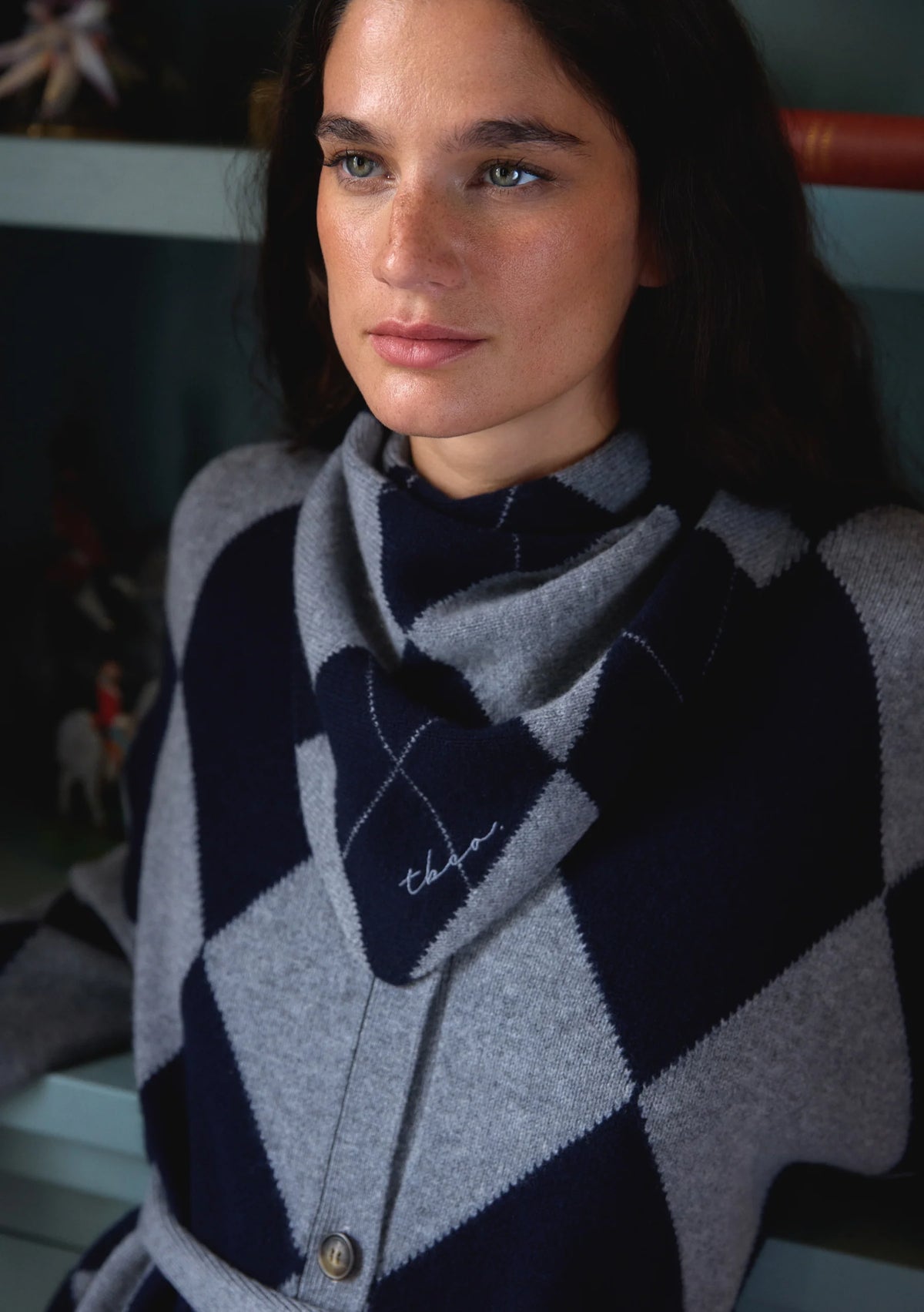 TBCo Merino Wool Triangle Scarf - Navy Argyle