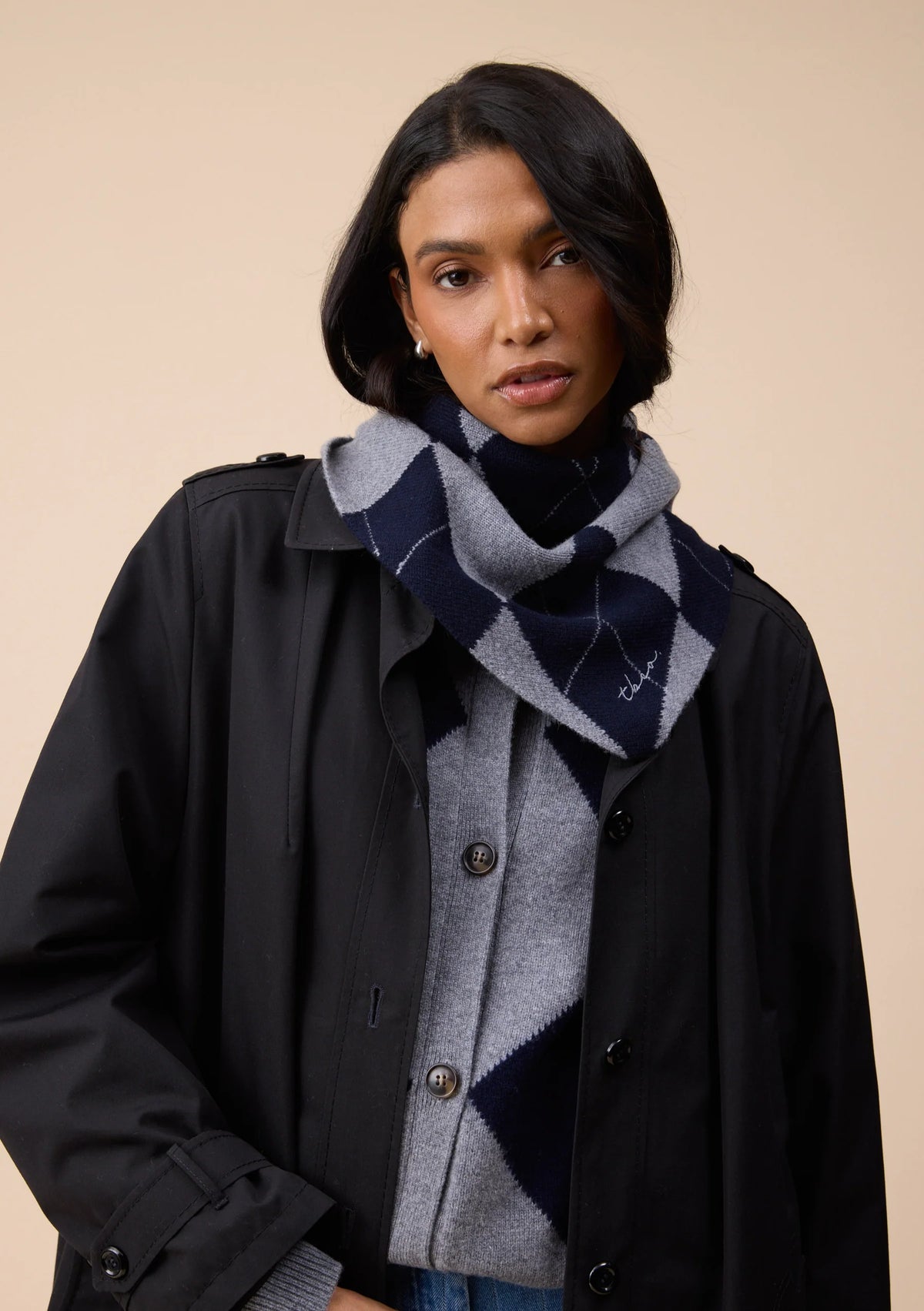 TBCo Merino Wool Triangle Scarf - Navy Argyle