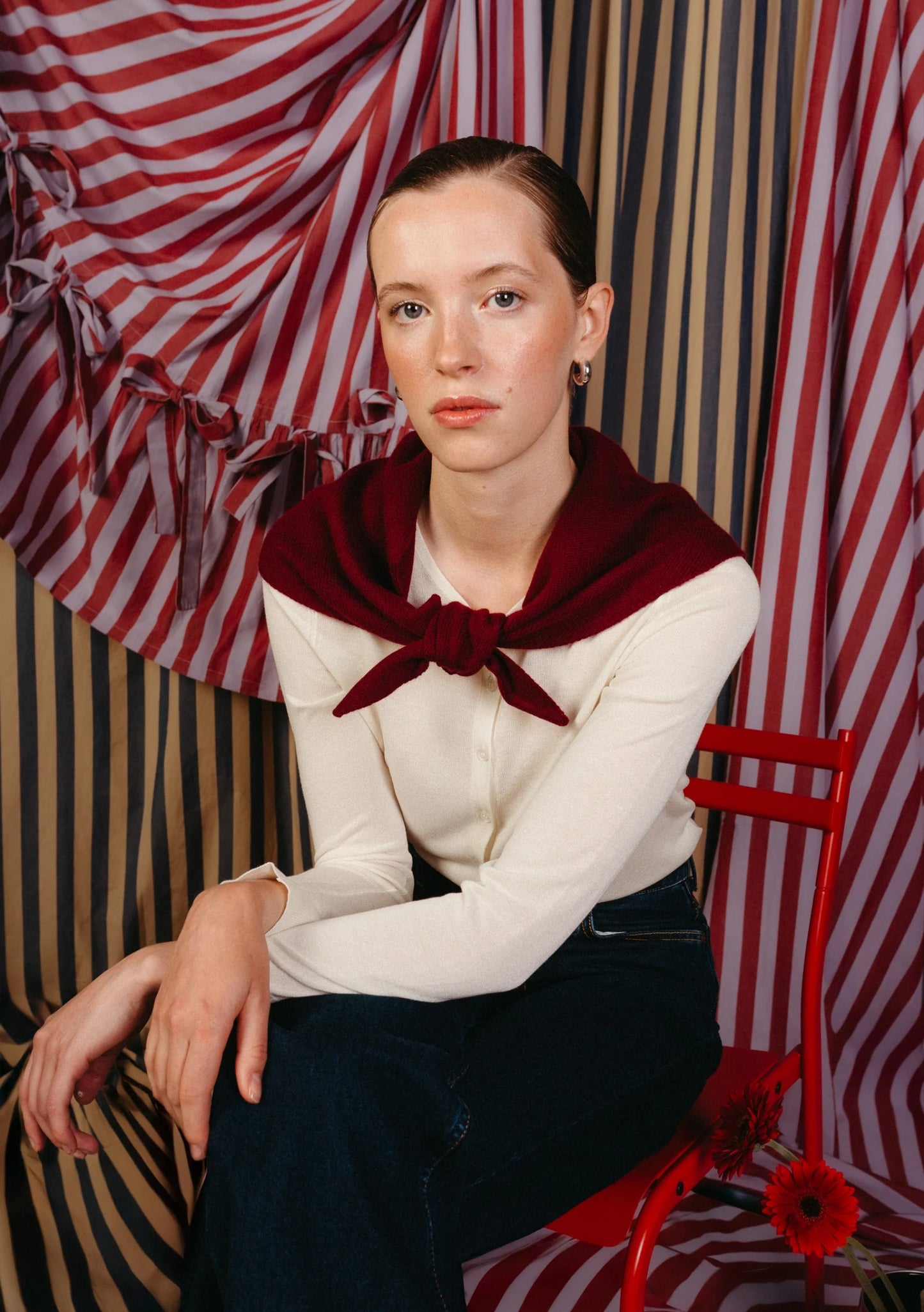 Merino Wool Triangle Scarf - Burgundy