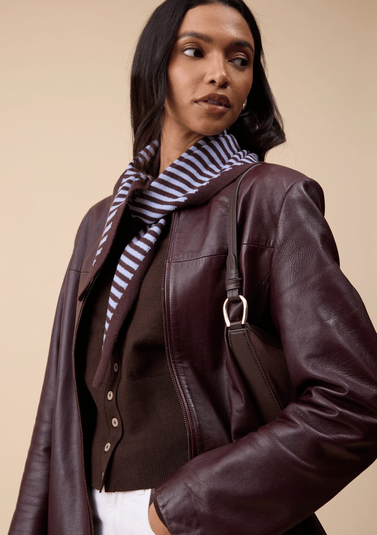 TBCO Merino Wool Scarf - Blue and Brown Stripe
