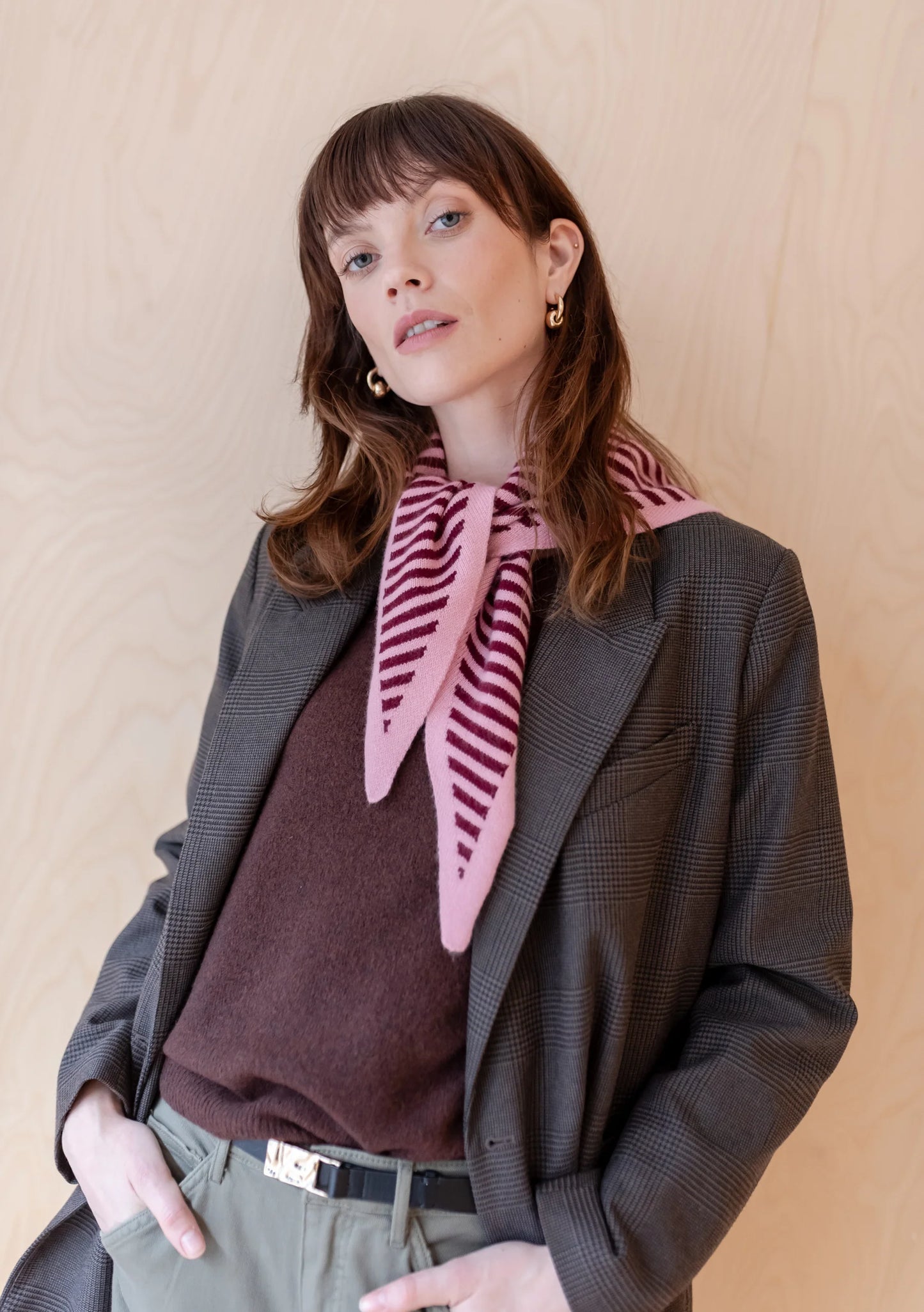 TBCo Merino Triangle Scarf - Pink Stripe