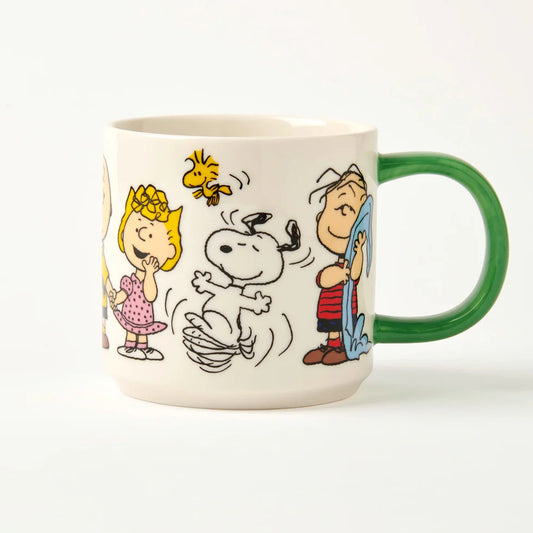 Mug with Snoopy cartoon characters on a white background