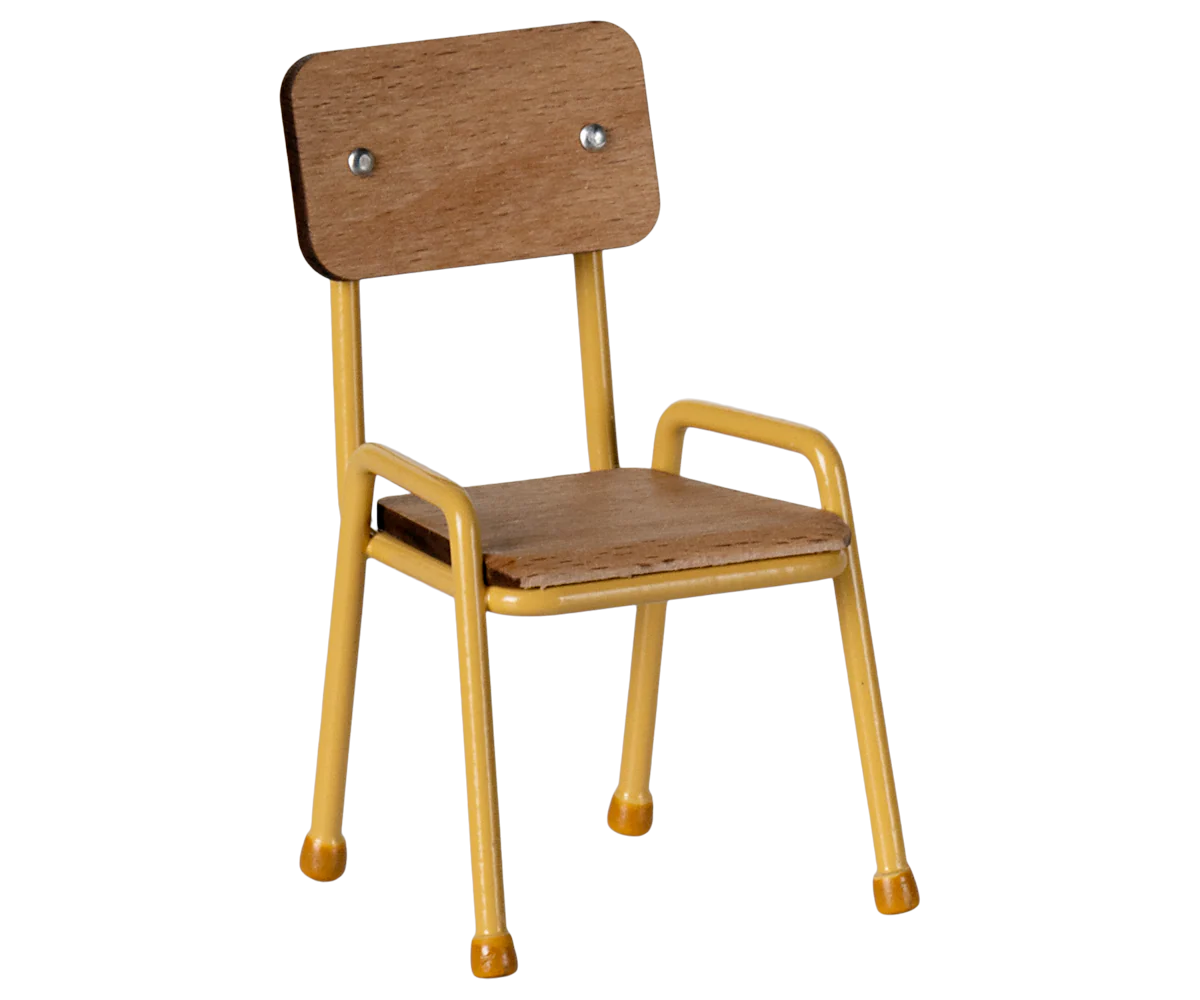 Wooden chair with yellow metal frame on a white background