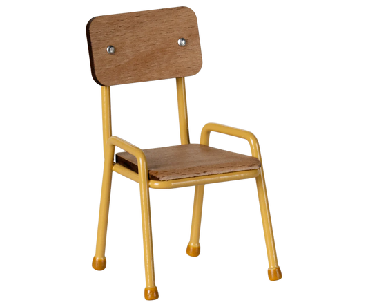 Wooden chair with yellow metal frame on a white background