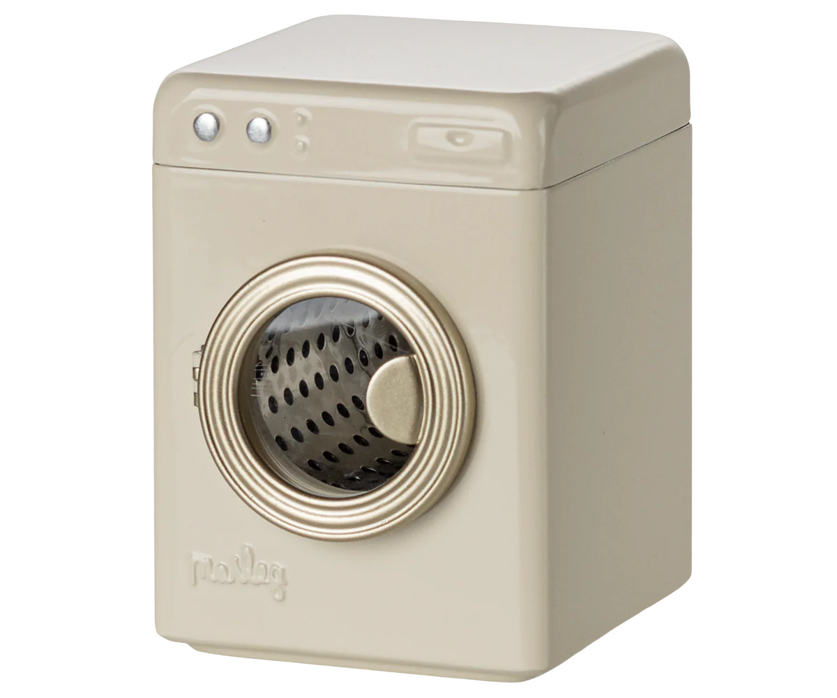 Beige compact doll house washing machine/dryer on a white background
