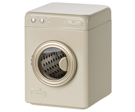 Beige compact doll house washing machine/dryer on a white background