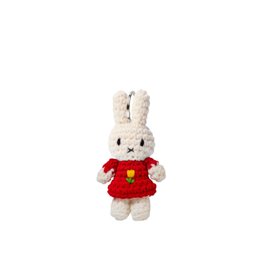 Miffy Handmade Crochet Keyring in Red Tulip dress