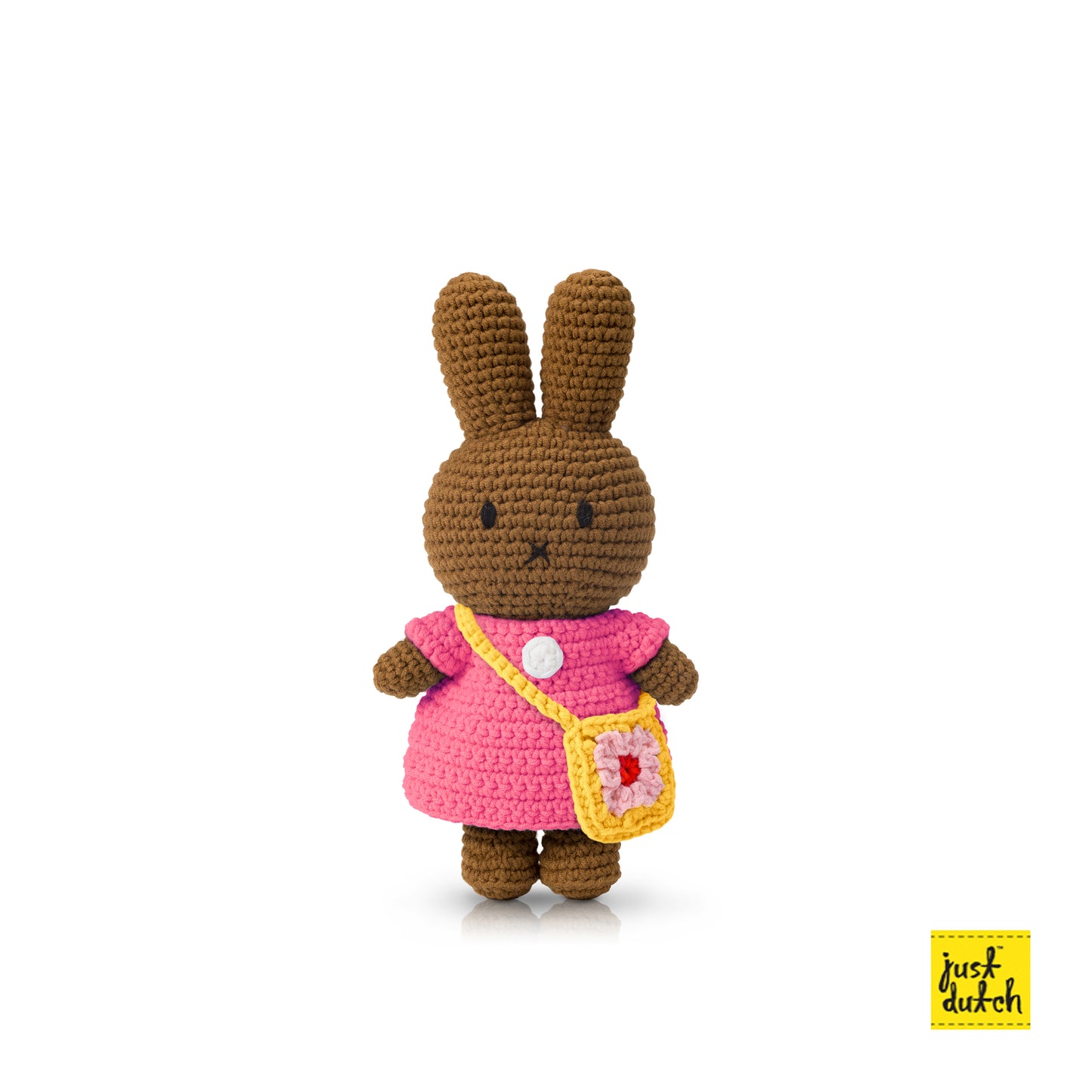 Brown Bunny Melanie Handmade Crochet in her Pink Tulip Dress