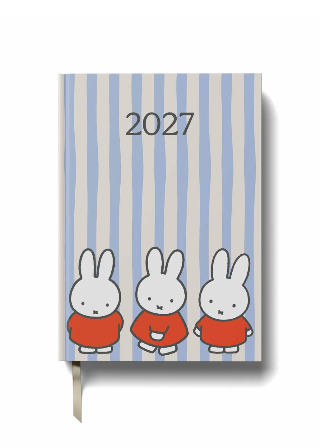 miffy 2027 calendar with light blue and green stripes on a white background