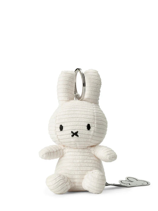 White plush bunny keychain on a white background